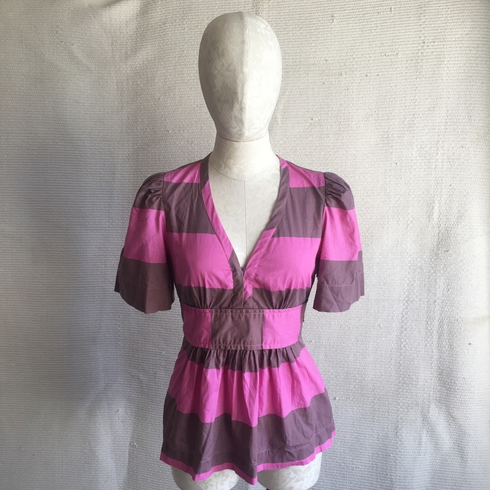 Anthropologie 4 Plenty Tracy Reese Peplum Stripe Shirt Blouse - Picture 2 of 8